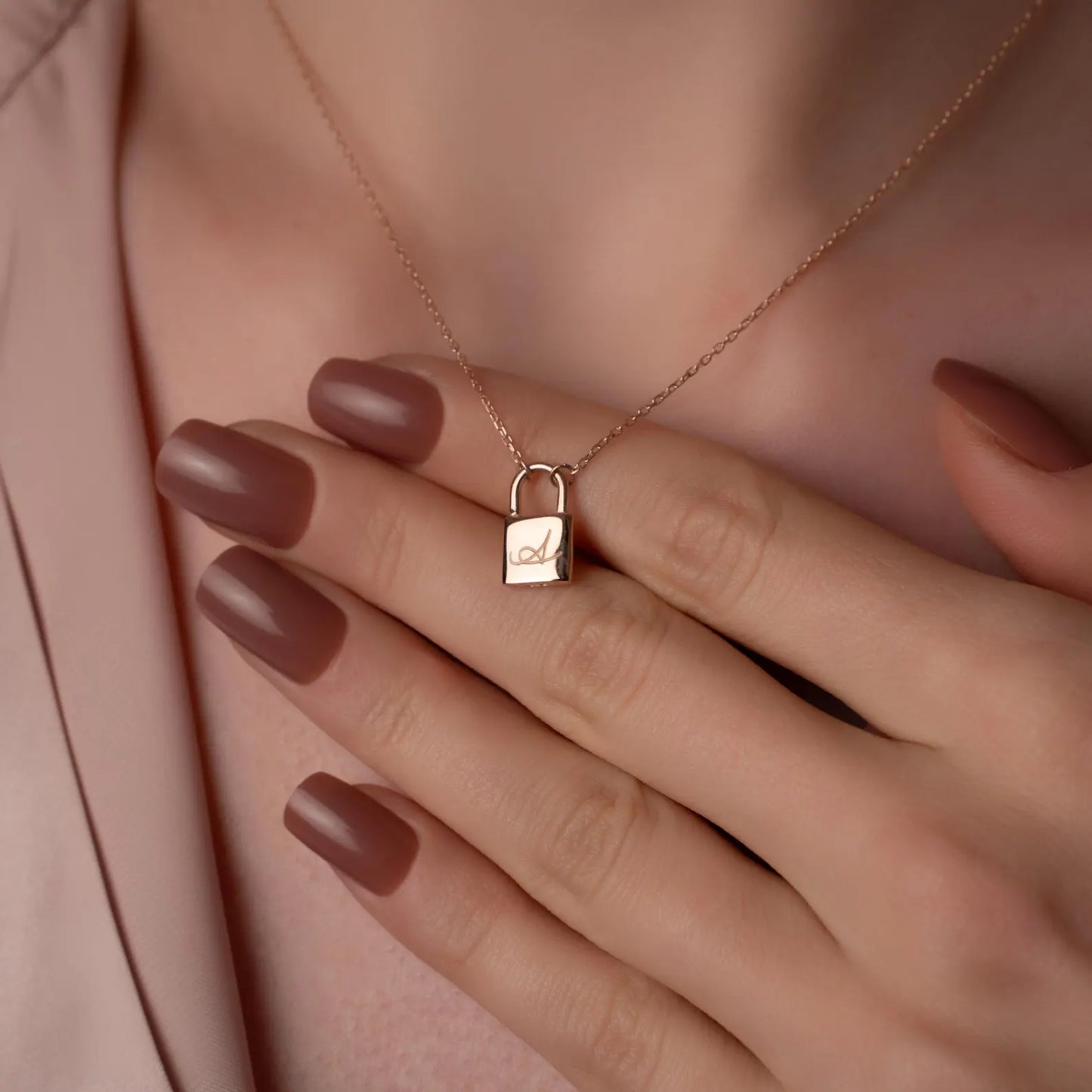 Engraved Lock Pendant Necklace – Gift for Her