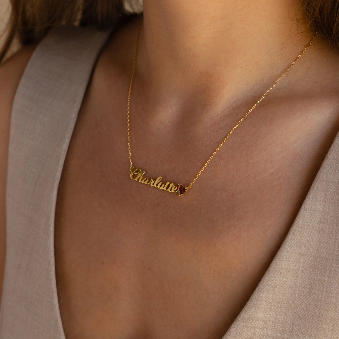 Gold Heart Pendant with Birthstone - Elegant Design