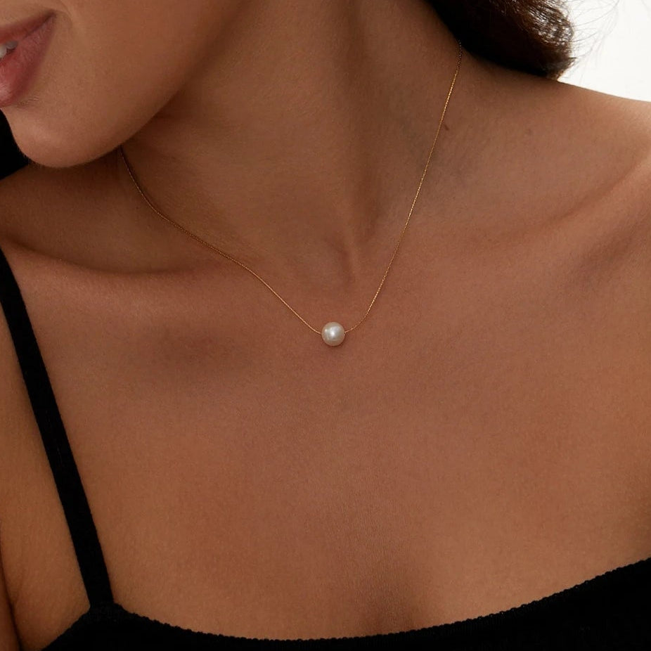 Floating Round Pearl Necklace – Gift for Her