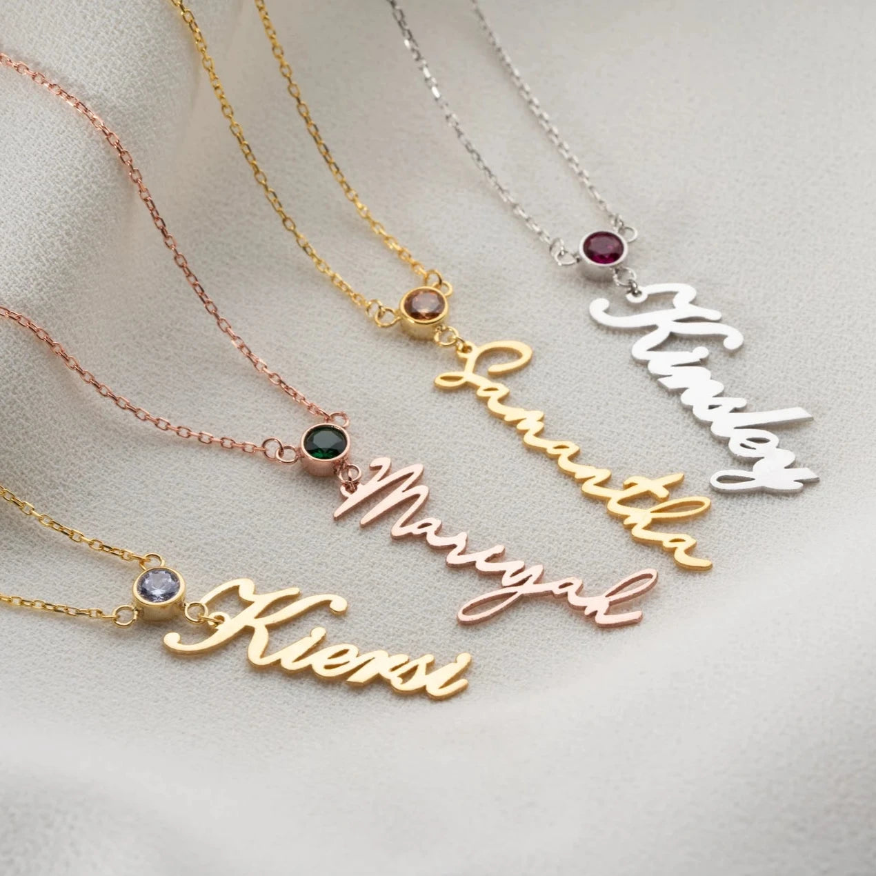 Shop personalized vertical name birthstone necklaces in UAE – meaningful gifts for her