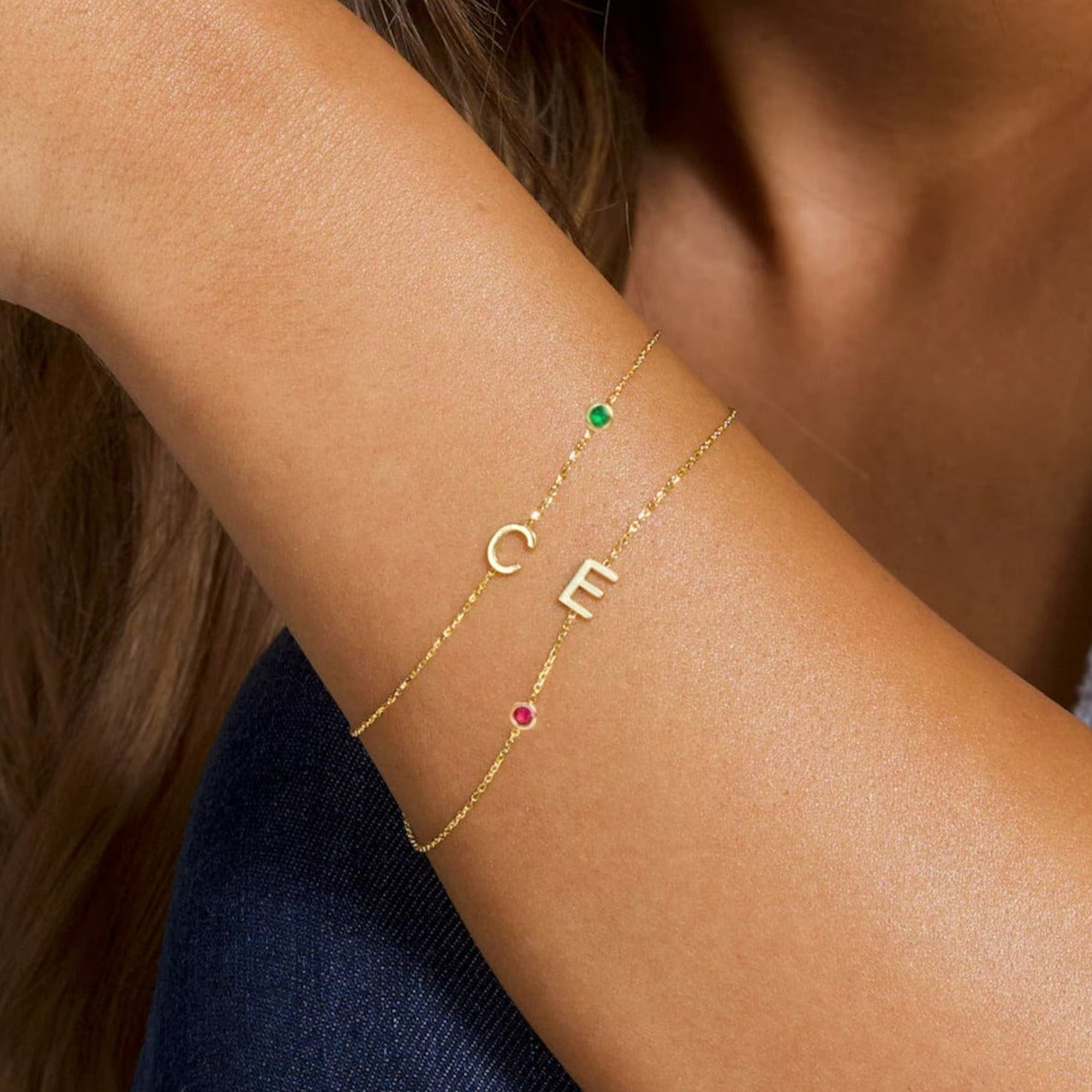 Initial letter birthstone bracelet, anniversary gift for women, birthday gift for her. Handcrafted in Dubai, UAE.