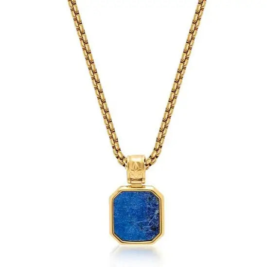 Gold birthstone necklace for men, made of 18k solid gold and genuine gemstones. A thoughtful luxury anniversary gift for your boyfriend or husband, and the perfect expensive birthday gift for a father or a brother.