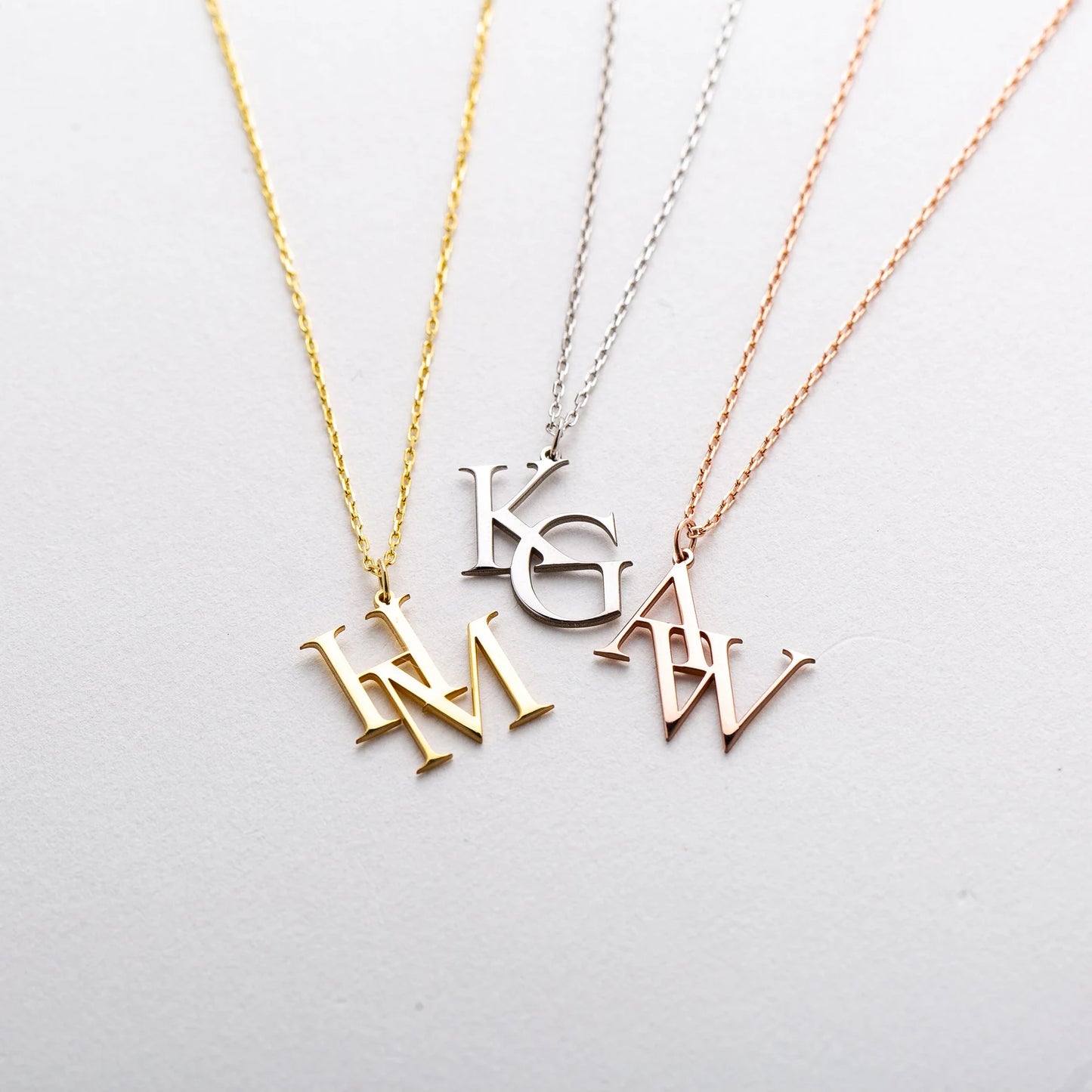 18K Gold Double Initial Pendant Necklace for Women