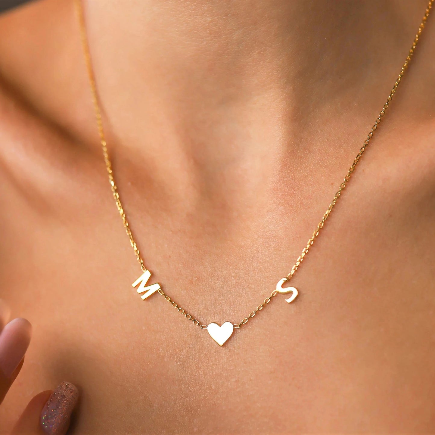 Gold Heart Letter Initial Necklace - Personalized Jewelry