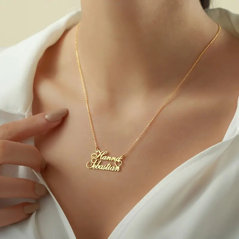 Personalized Double Name Heart Necklace - Custom Couple's Jewelry