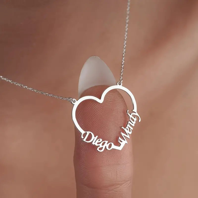 Heart Couple Double Nameplate Necklace Burst of Arabia