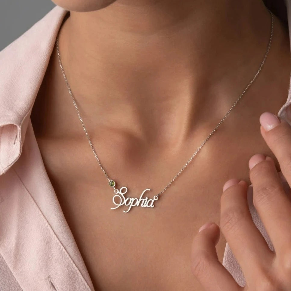 Elegant Birthstone Name Necklace - Perfect for Her Birthday