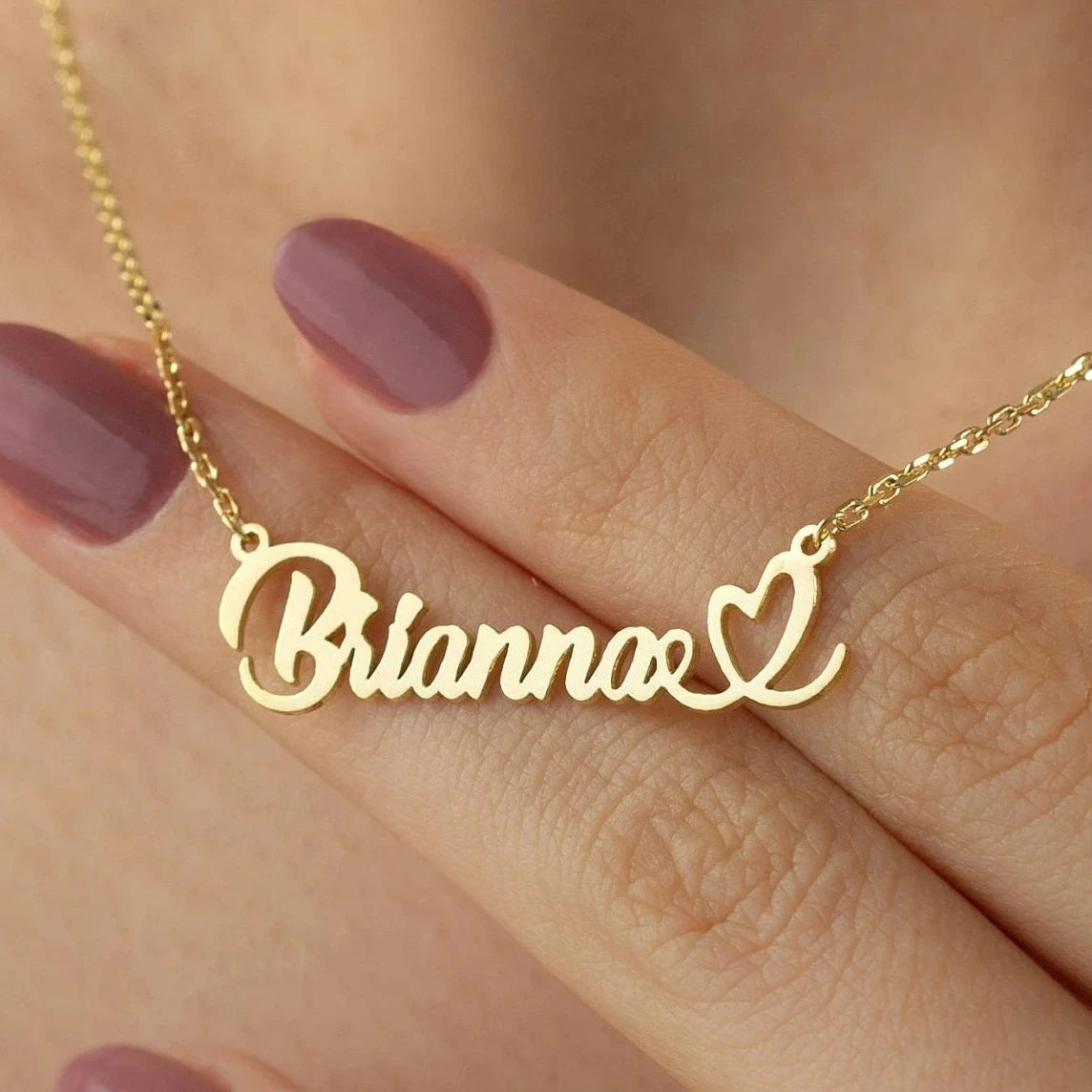 Gold Heart Name Necklace Burst of Arabia