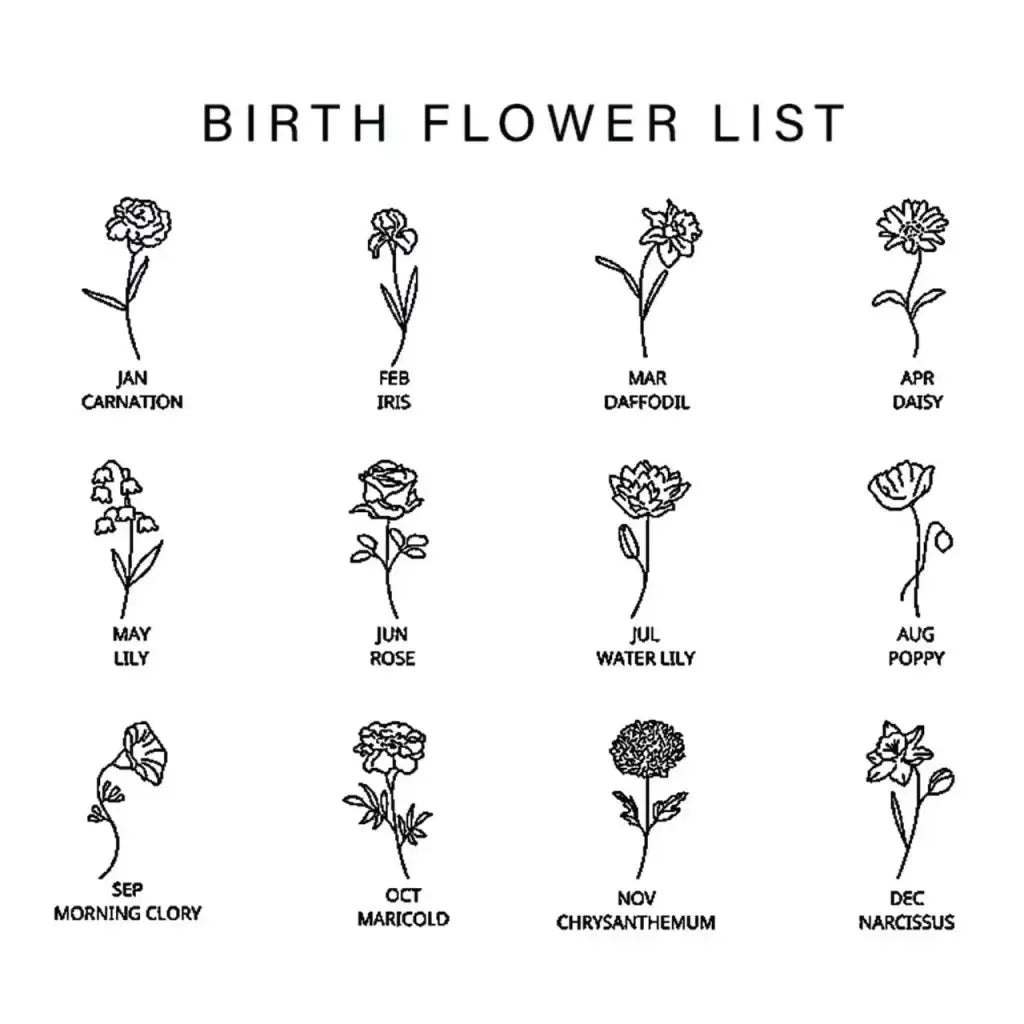 Horizontal Birth Month Flower Name Necklace - Apparel &