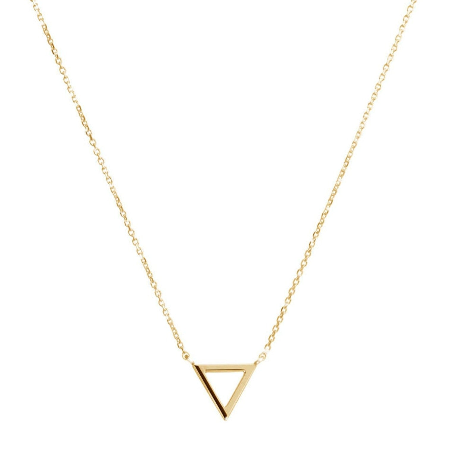 Enhance your style with the 18 Carat Gold Triangle Necklace from Burst of Arabia. A modern statement piece inspired by the timeless allure of Arabic jewelry, crafted for elegance in the UAE.