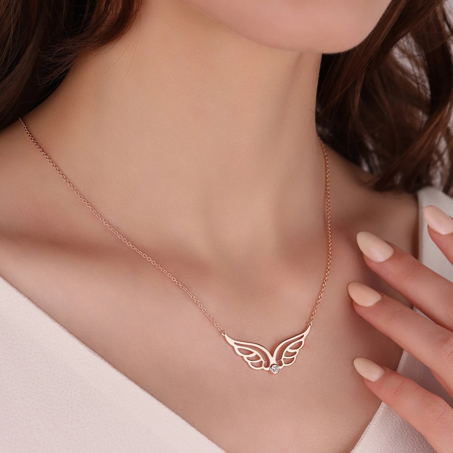 18 carat gold Angel Wings Birthstone Necklace - Burst of Arabia - UAE