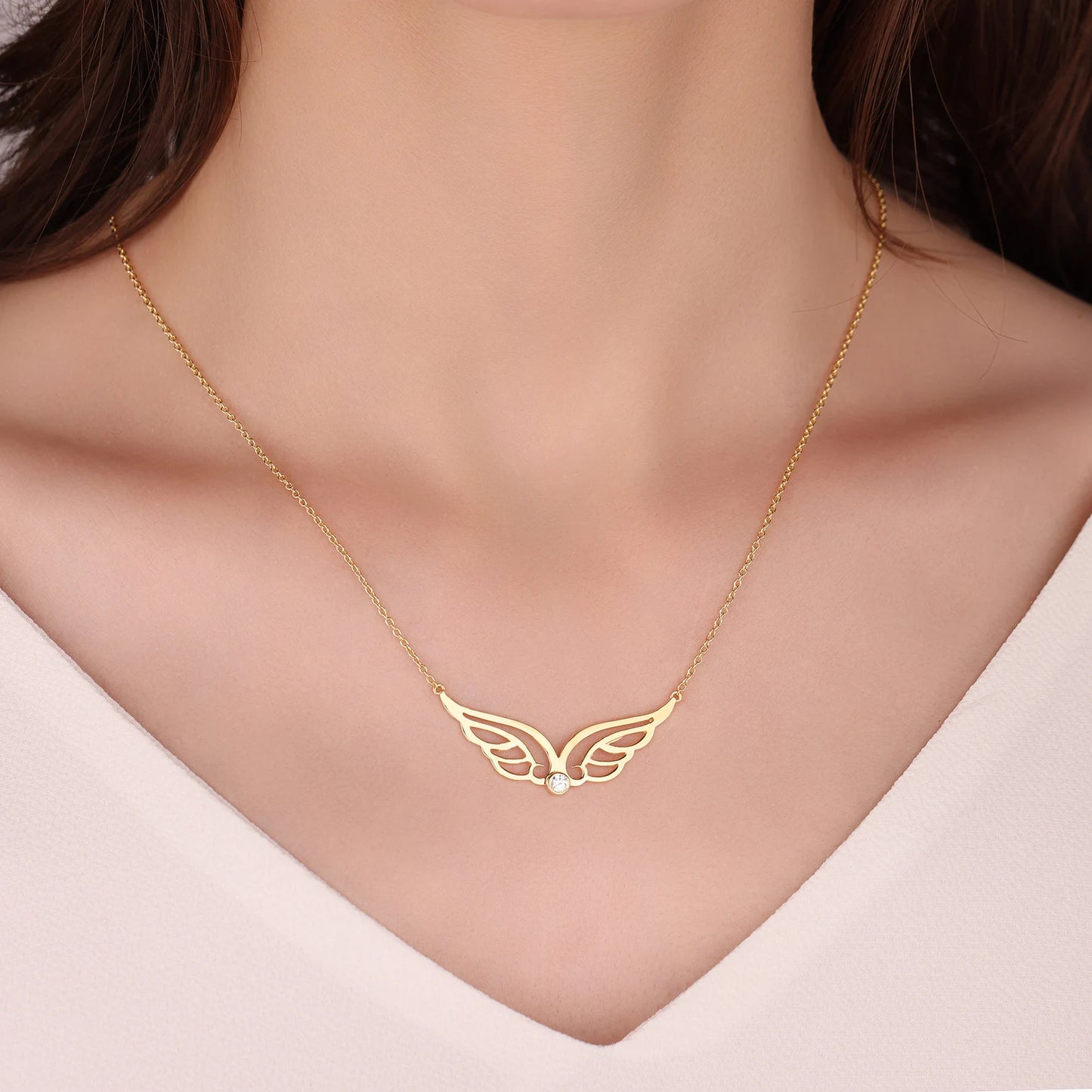 18 carat gold Angel Wings Birthstone Necklace - Burst of Arabia - UAE