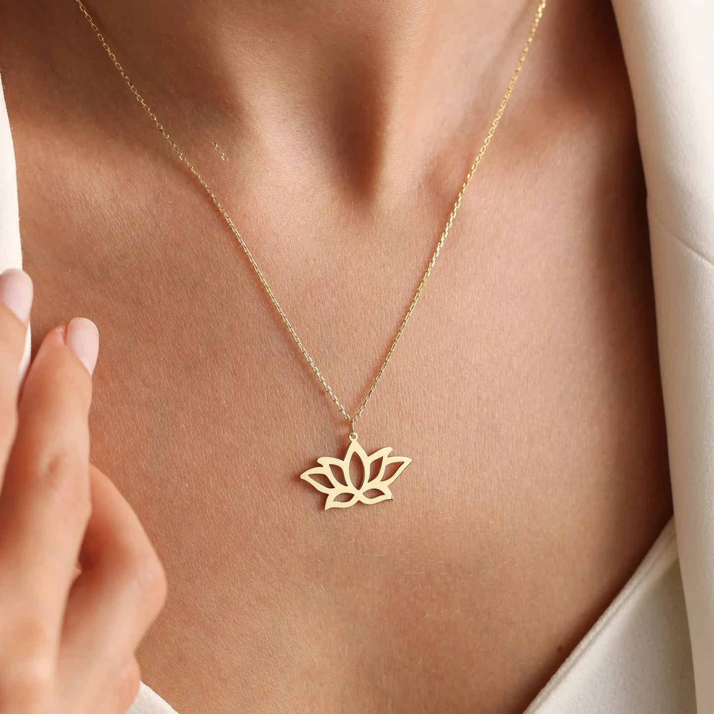 18 Carat Gold Lotus Necklace - A golden bloom inspired by Arabian tales, symbolizing purity and elegance, crafted for timeless grace.
