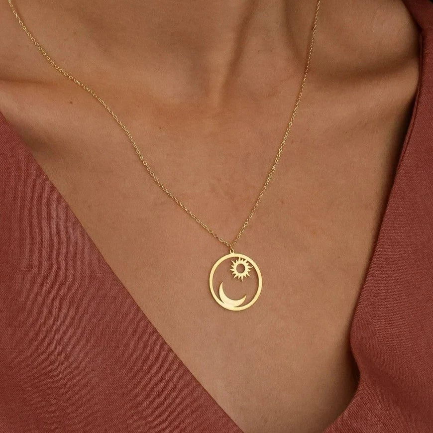 18 Carat Gold Sun and Moon Necklace - A celestial masterpiece inspired by Arabian nights, crafted for timeless elegance.