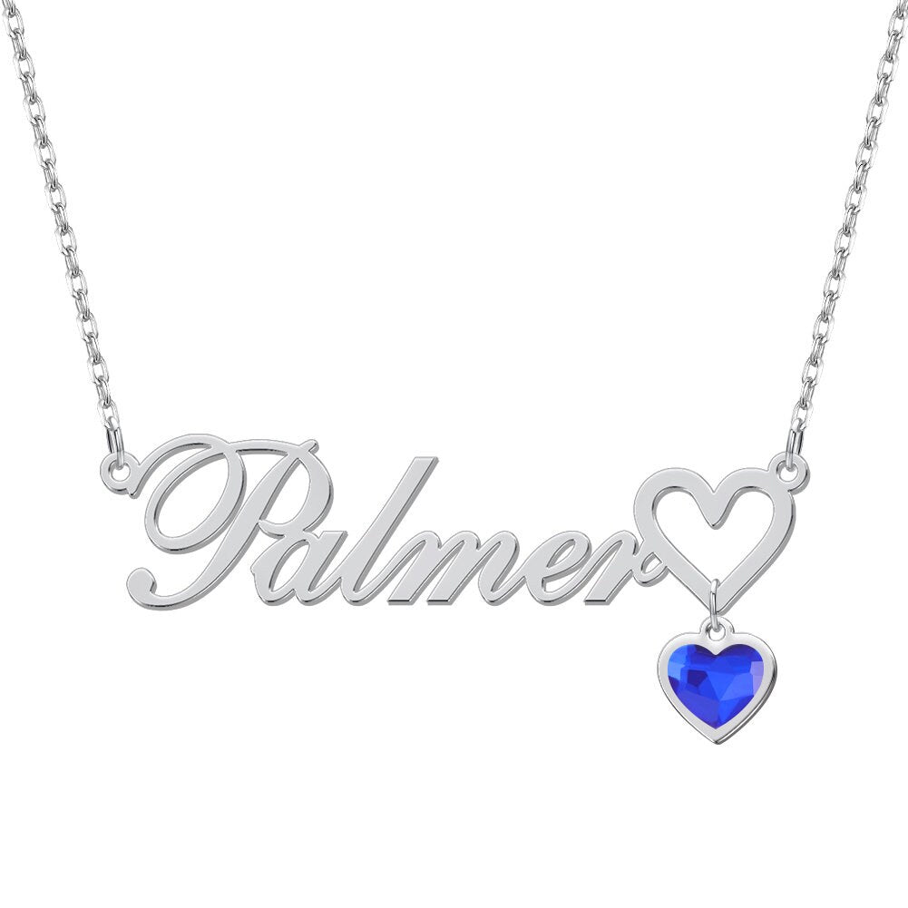 Heart-Shaped Birthstone Name Necklace