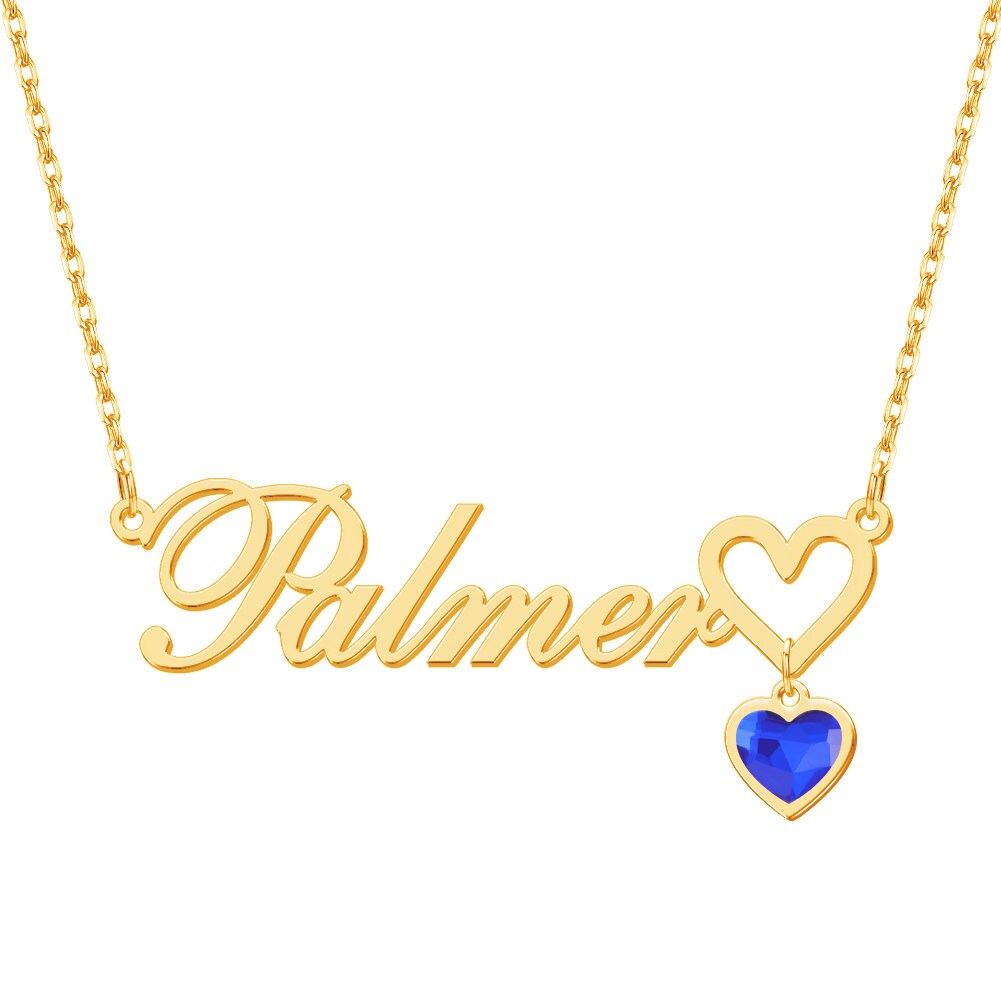 Heart-Shaped Birthstone Name Necklace