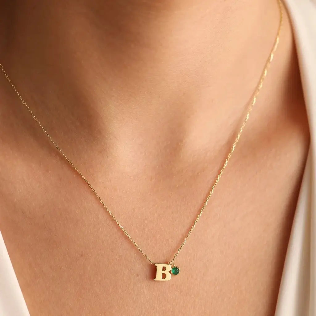 Personalized Initial Birthstone Necklace Designed and handcrafted in the UAE.