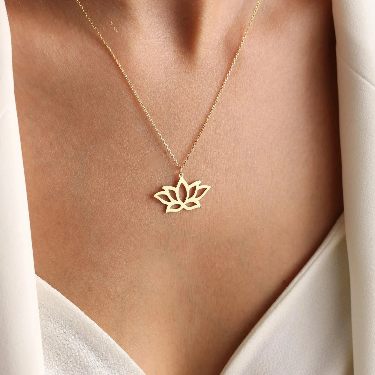 18 Carat Gold Lotus Necklace - A golden bloom inspired by Arabian tales, symbolizing purity and elegance, crafted for timeless grace.