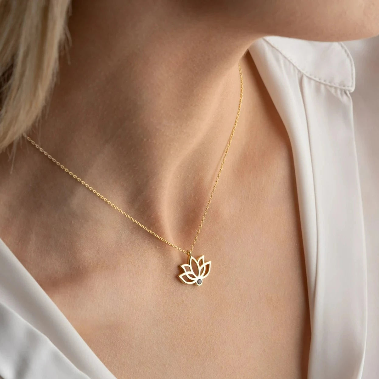 18 Carat Gold Lotus Necklace - A golden bloom inspired by Arabian tales, symbolizing purity and elegance, crafted for timeless grace.