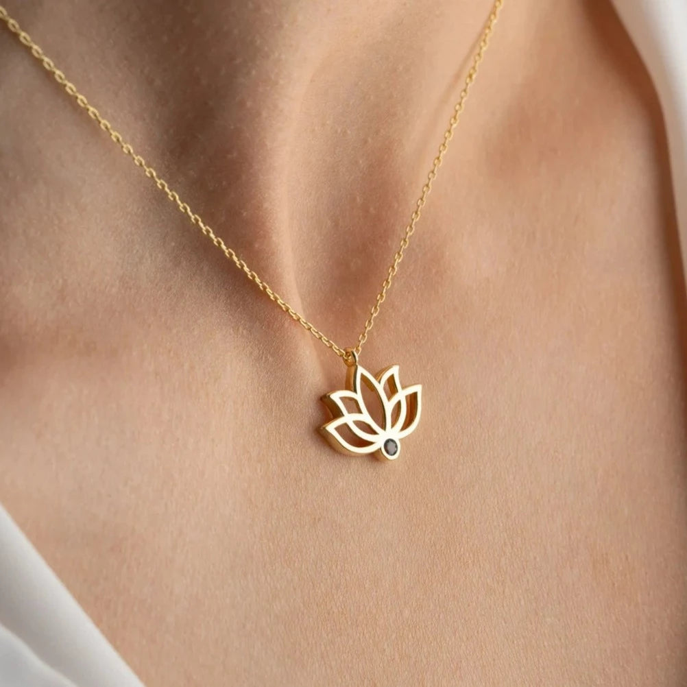 18 Carat Gold Lotus Necklace - A golden bloom inspired by Arabian tales, symbolizing purity and elegance, crafted for timeless grace.