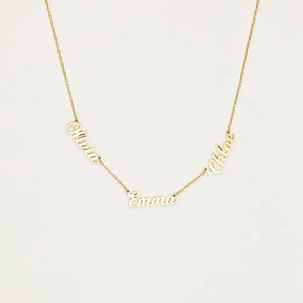 Multiple name custom chain made in real gold. Designed and handcrafted in the UAE. This authentic pendant is locally handcrafted with the highest quality materials and artisans available in Dubai.