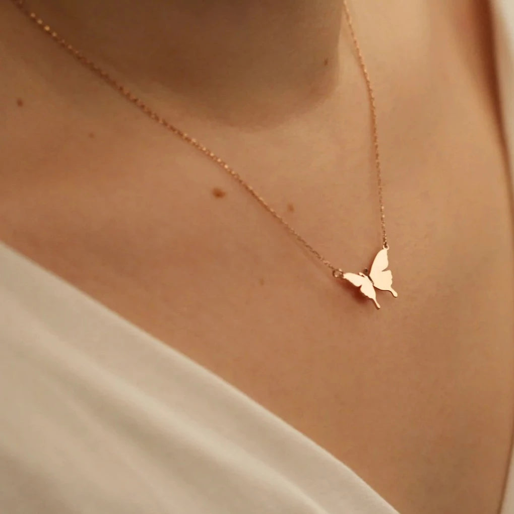 18 carat rose gold butterfly necklace, Dubai, Abu Dhabi, UAE.