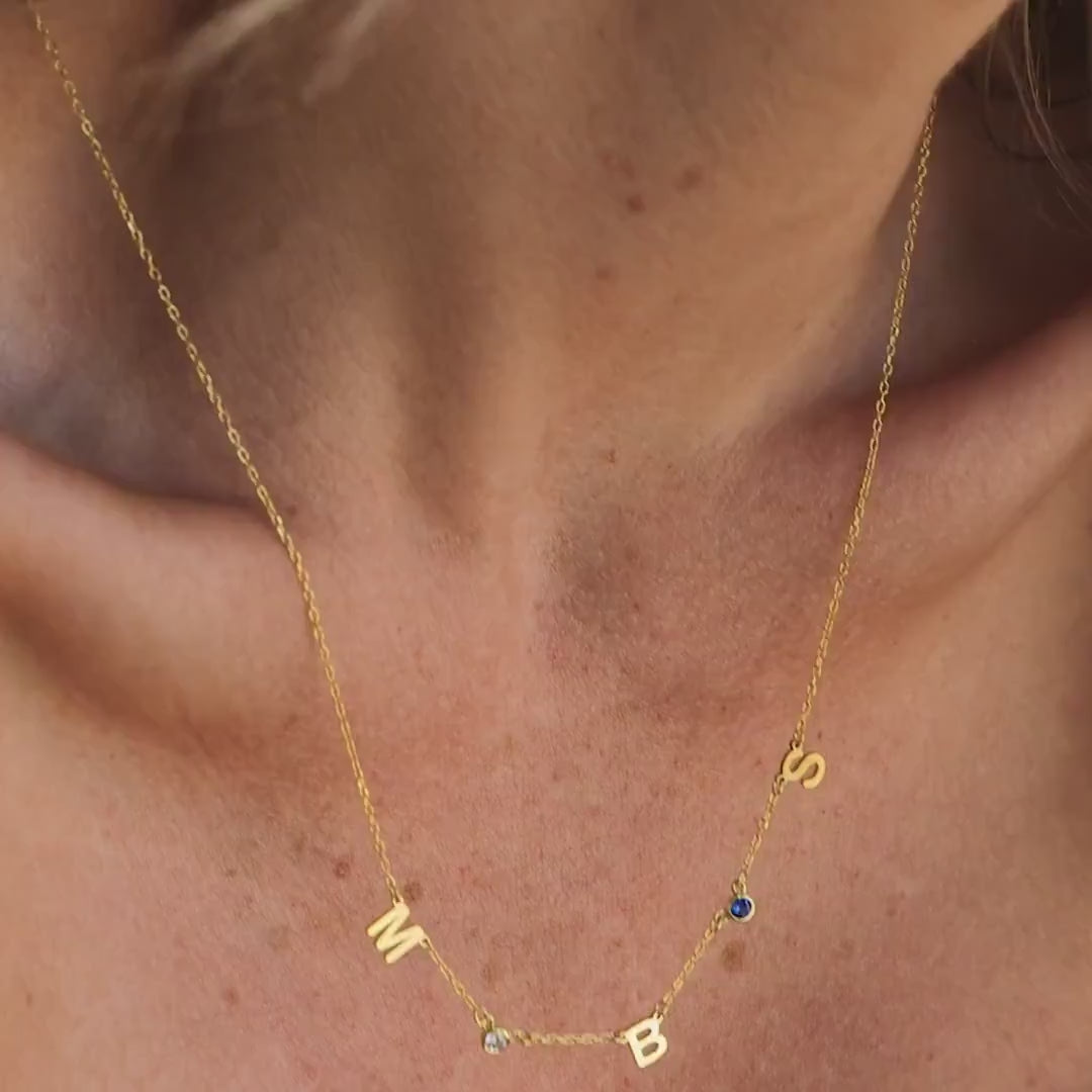 Gold Birthstone Name Necklace Personalized, designed and handcrafted in the UAE.