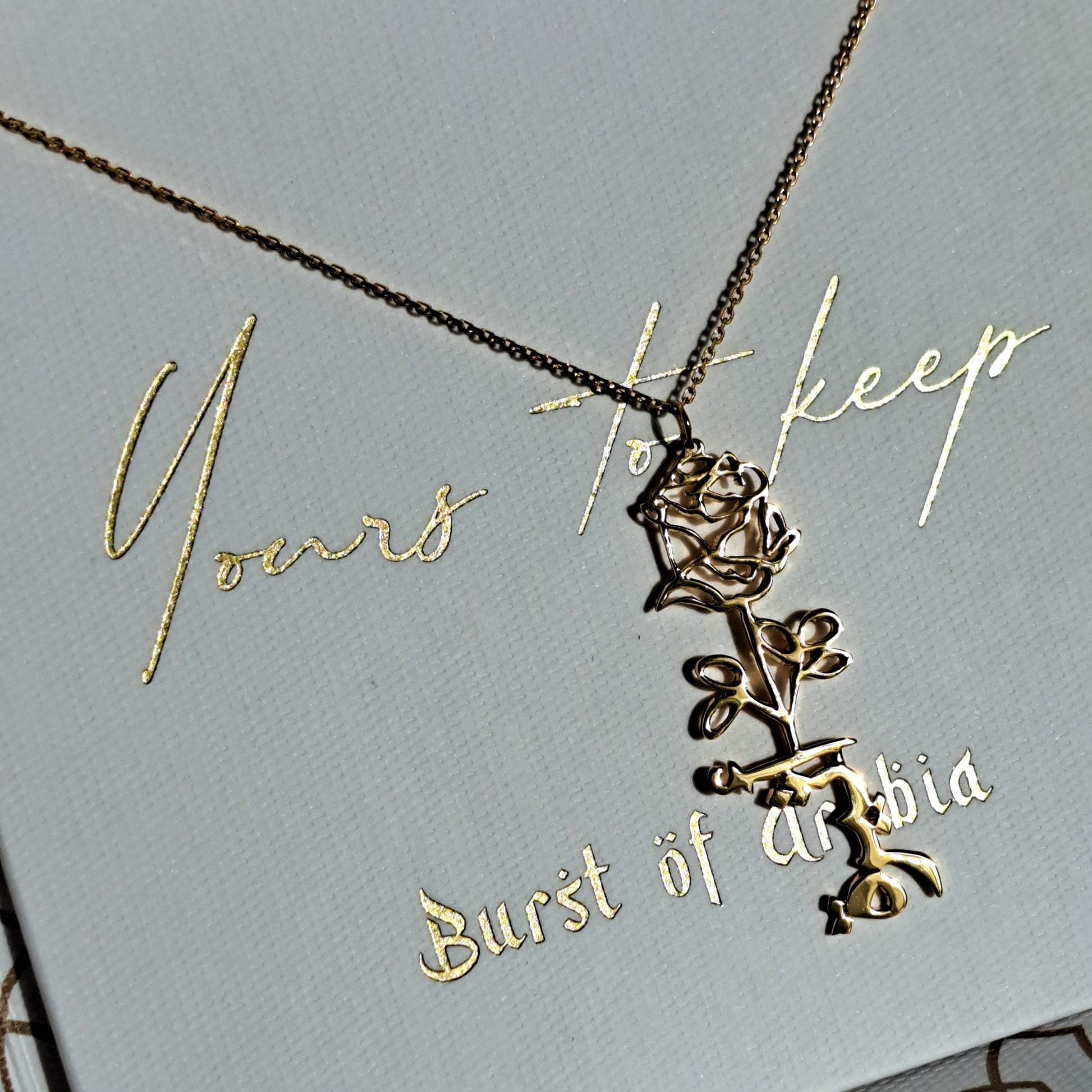 Birth flower name necklace, designed in 18 carat gold in Dubai, UAE