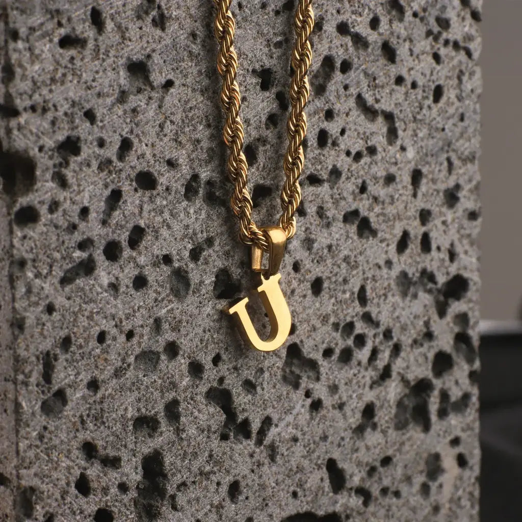 Luxury Rope Chain Initial Necklace made of genuine 18k solid gold and personalized with the letters/numbers of your choice. A thoughtful luxury anniversary gift for your boyfriend or husband, and the perfect expensive birthday gift for a father or a brother.