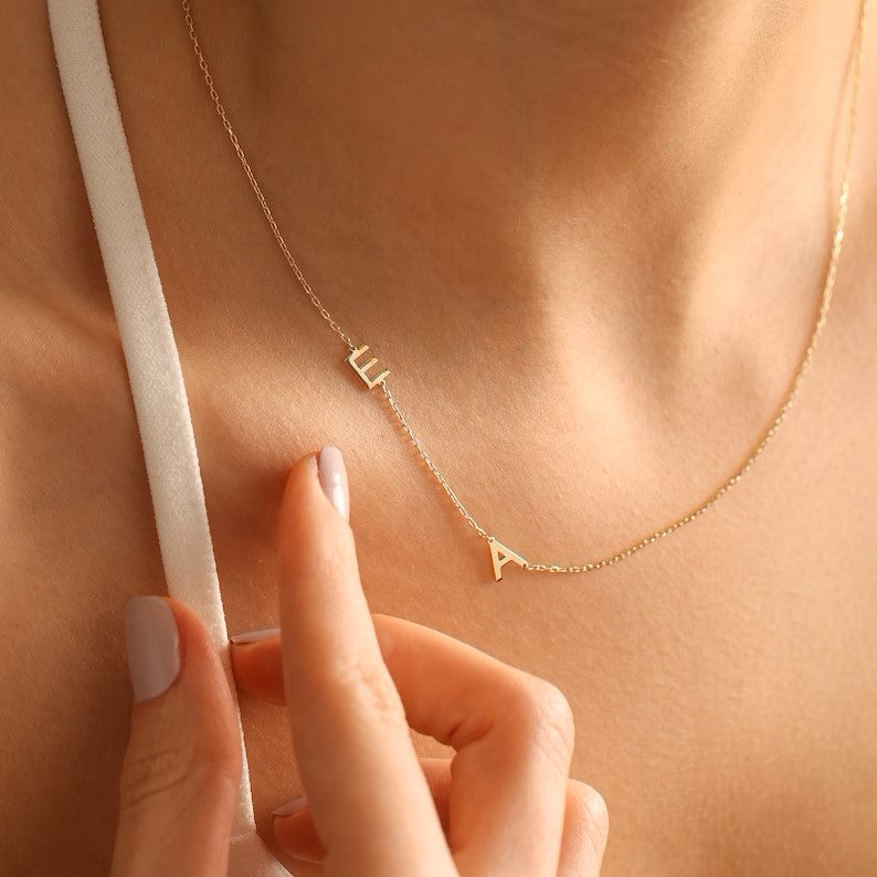 Sideways Initial Gold Necklace Gold Necklace Dubai, UAE – Burst