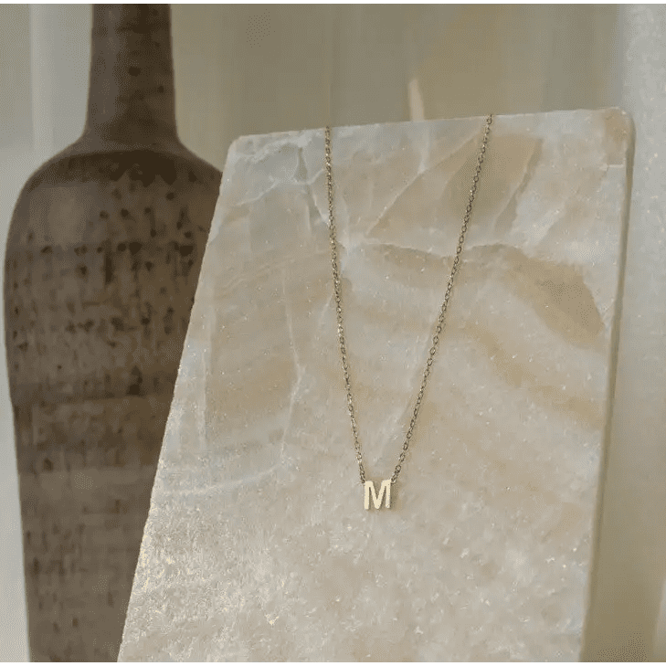 Gold Single Letter Initial Necklace Personalized, designed and handcrafted in the UAE.