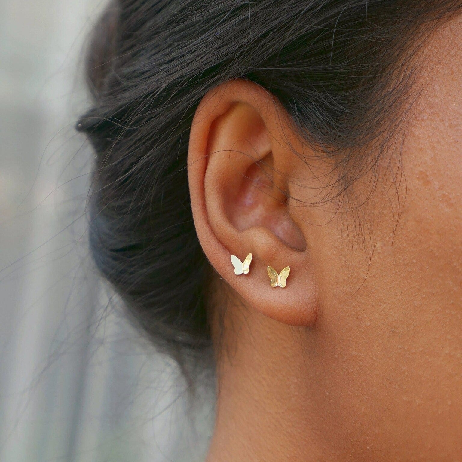 Gold Butterfly Stud Earrings 18K Jewelry Burst of Arabia