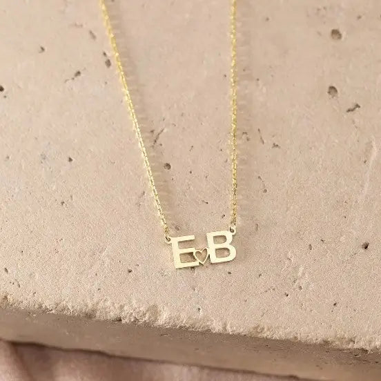 Gold Two Letters Heart Necklace Personalized, designed and handcrafted in the UAE.