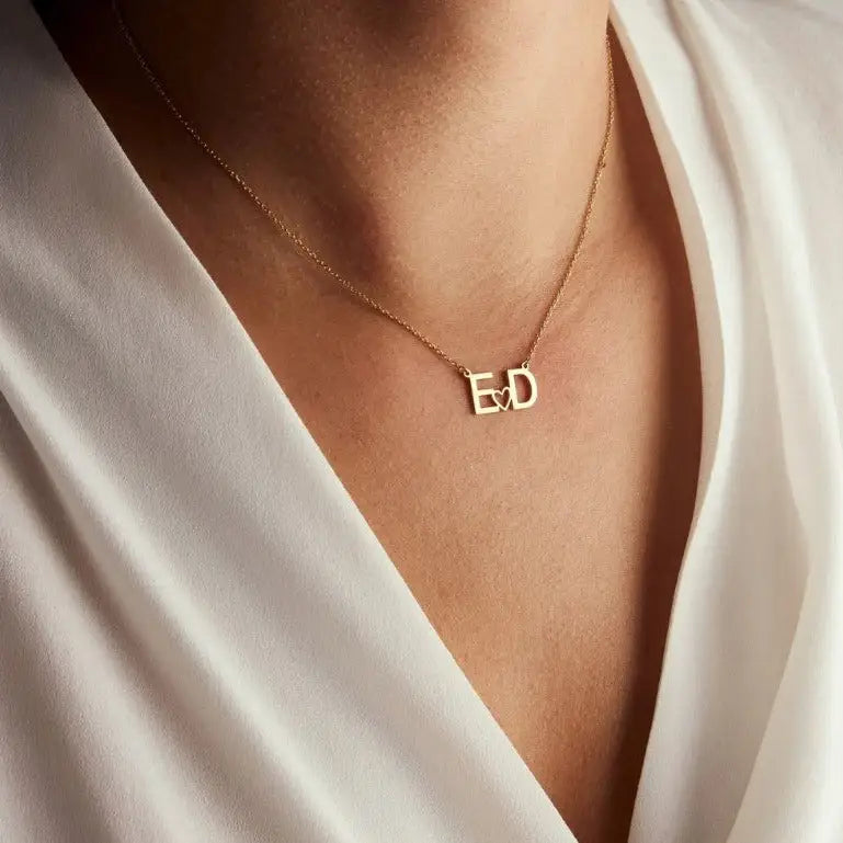 Gold Two Letters Heart Necklace Personalized, designed and handcrafted in the UAE.