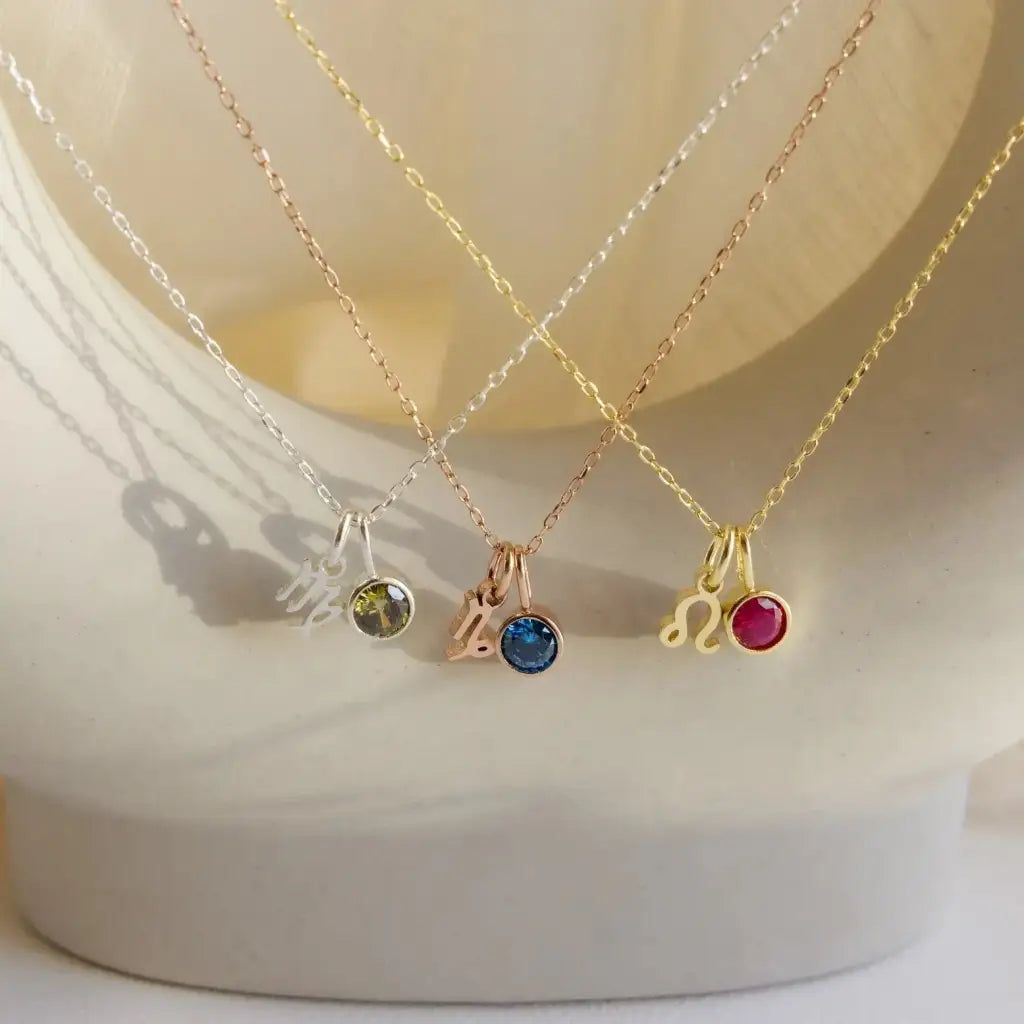 Gold Zodiac Horoscope Birthstone Necklace Designed and handcrafted in the UAE.