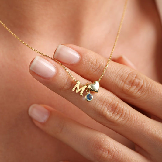 Initial Heart Birthstone Necklace