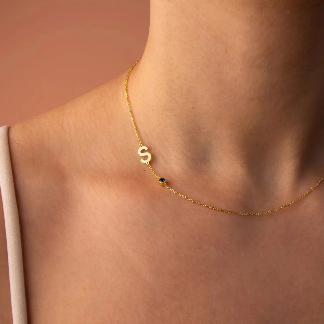 Alphabet Initial Birthstone Necklace