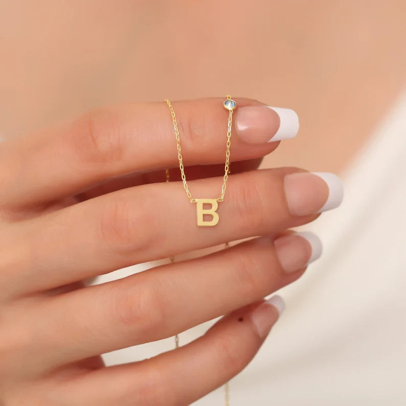 18K Gold initial letter necklace - made in real solid gold. 
