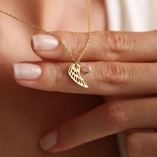 Gold Birthstone Angel Wing Necklace – Gift for Her UAE

