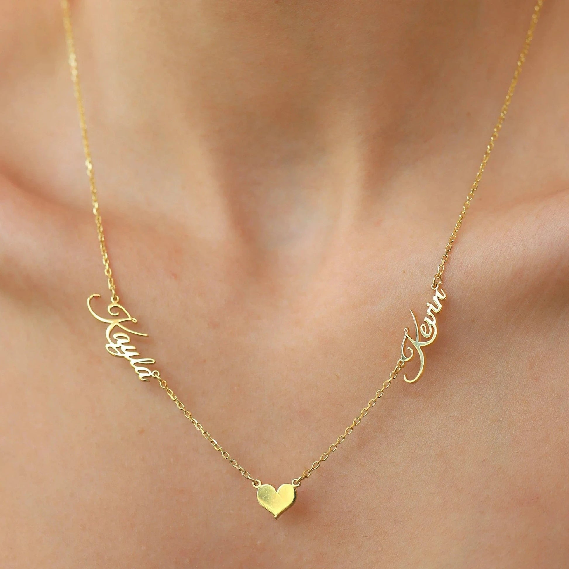Gold Two Names Heart Couple Necklace - Personalized Jewelry