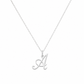A silver initial necklace featuring a cursive script letter 'A' pendant on a delicate cable chain, shown against a plain white background.