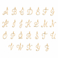 Twenty-four gold alphabet letter charms, arranged in a grid of four rows and six columns on a solid white background.