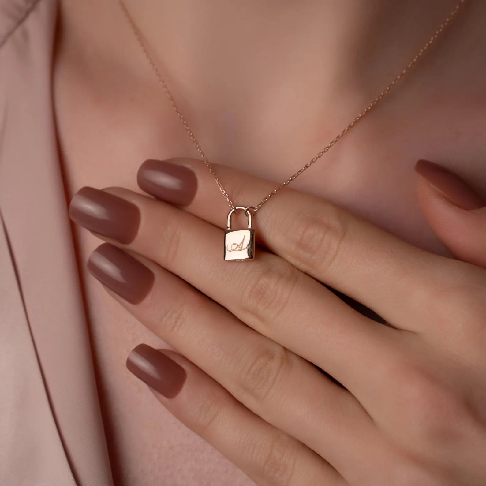 Engraved Lock Pendant Necklace – Gift for Her

