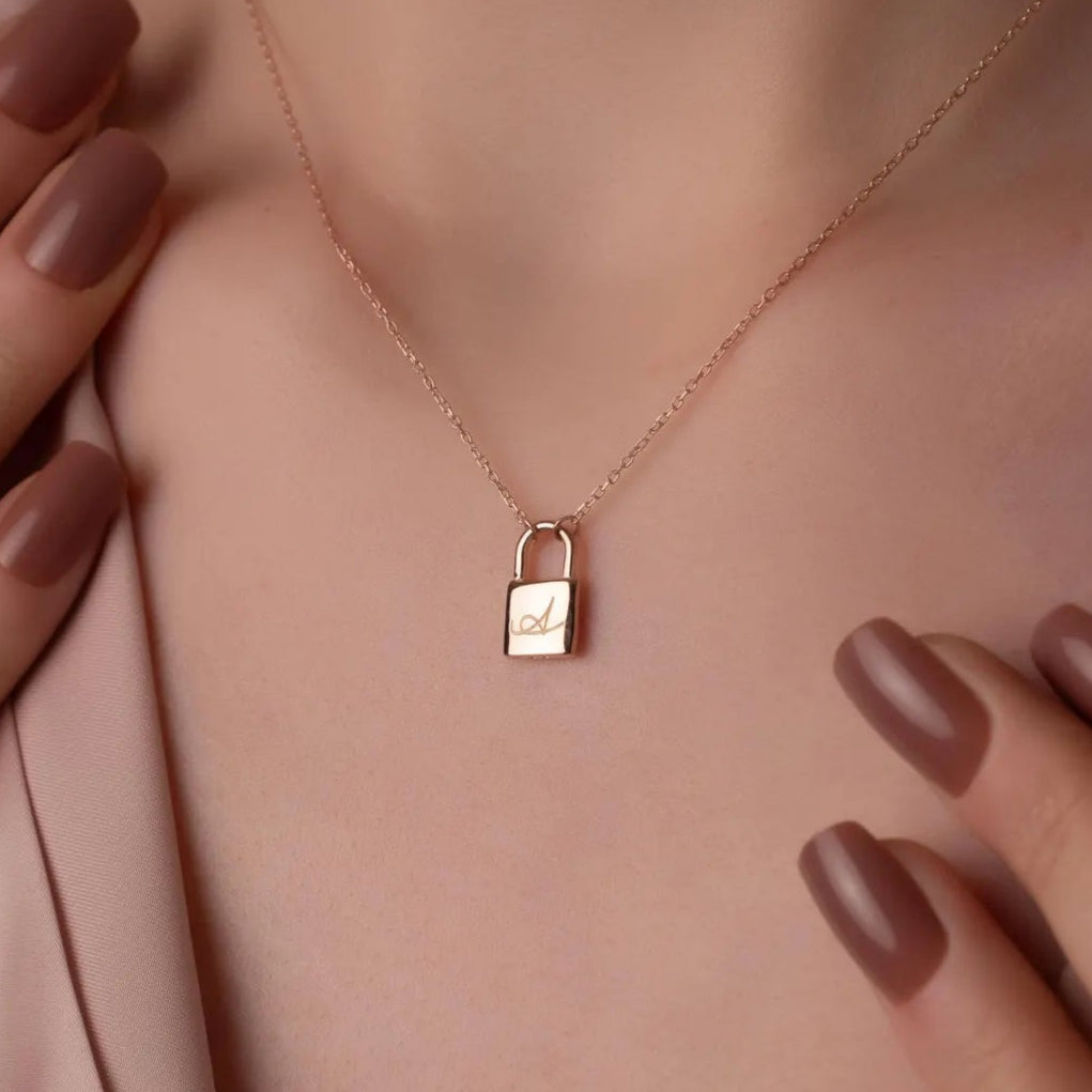 Gold Initial Lock Necklace – Personalized Jewelry UAE

