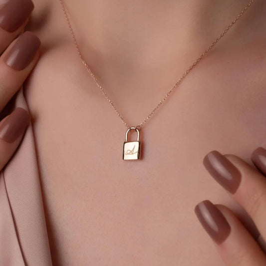 Gold Initial Lock Necklace – Personalized Jewelry UAE

