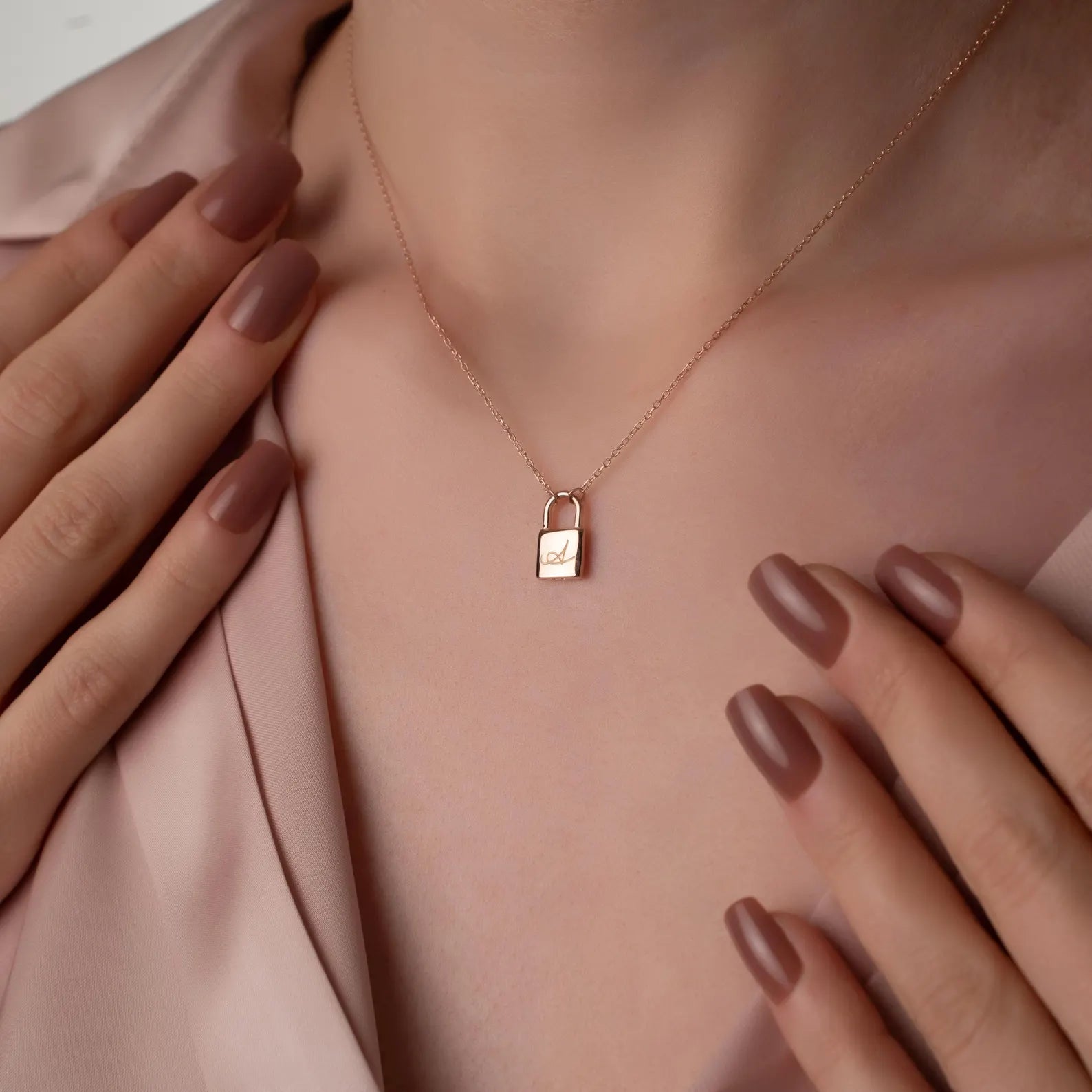 Luxury Gold Lock Necklace with Engraved Initial