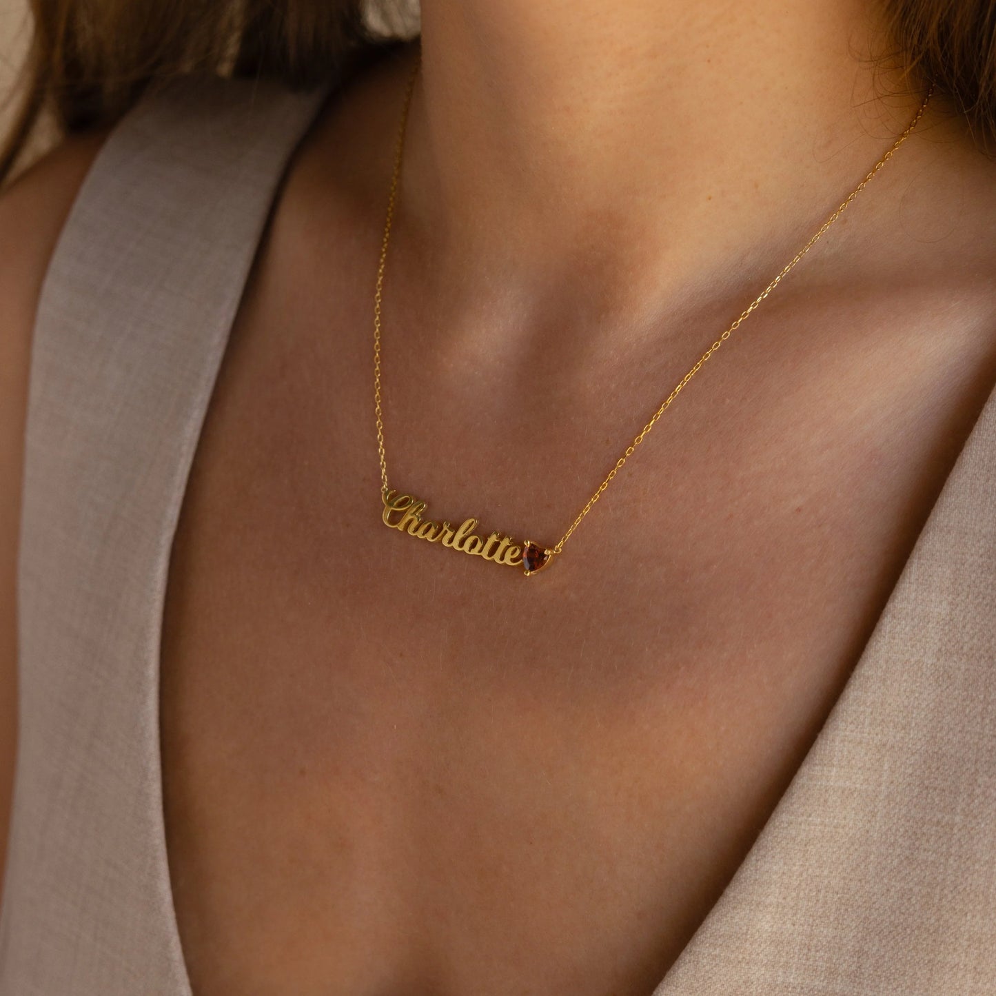 Gold Heart Pendant with Birthstone - Elegant Design