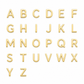 Gold alphabet letters from A to Z arranged in five rows on a plain white background.