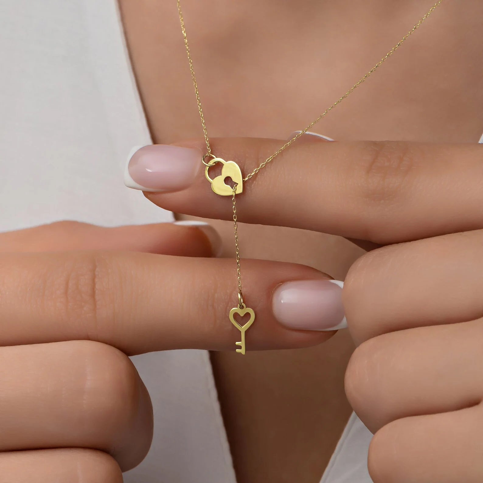 Heart Lock and Key Necklace in 18K Gold – Gift for Her UAE

