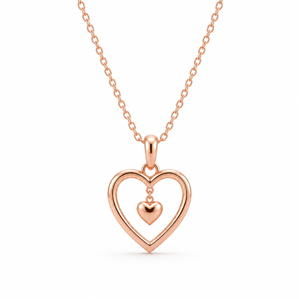 18K gold Inner Heart Necklace presented as a meaningful gift for her, featuring a delicate heart within a heart design.